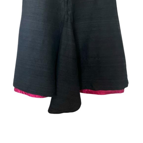Kimera Black Silk Shantung Asymmetrical Midi Dress with Pink Poly Lining Size S - Picture 9 of 11